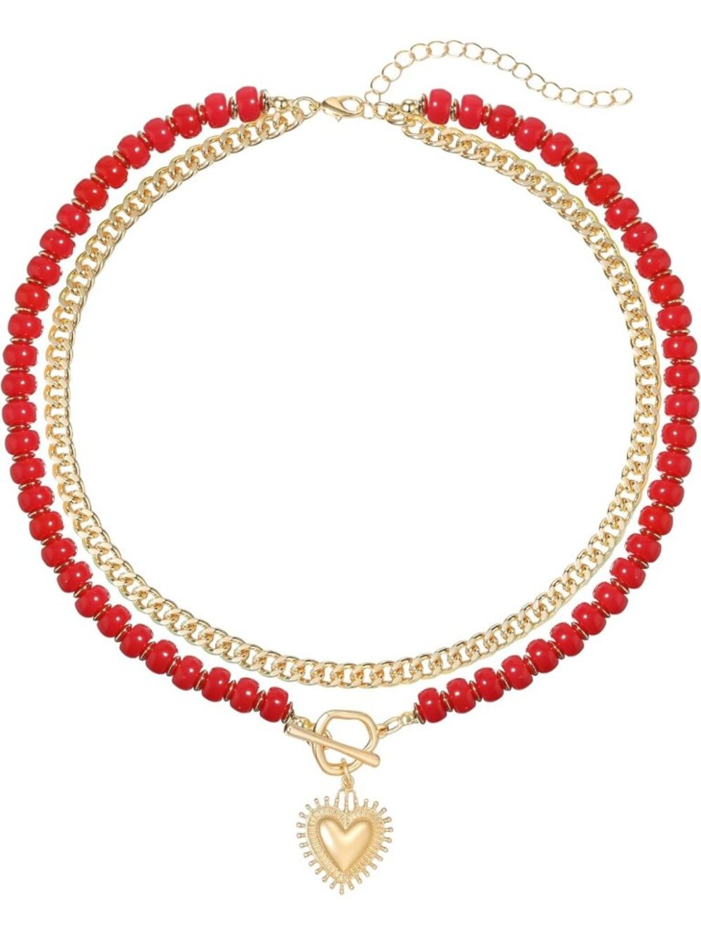 Colorful Layered Beaded Necklace with Heart Pendant for Women - Boho Chic